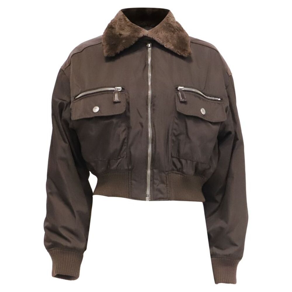 Prada Fur Collar Bomber Jacket in Brown Polyester